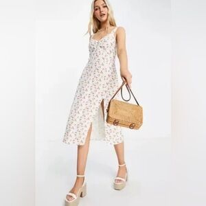 Abercrombie Cinch Front Dress in White Peach Print Size Small